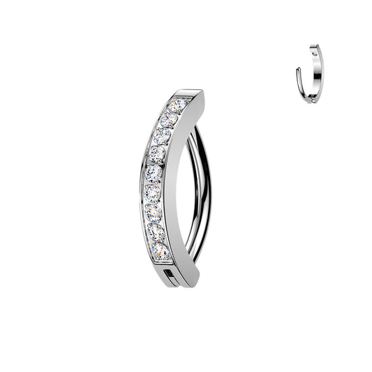 TITANIUM DAINTY CRYSTAL LINED BELLY CLICKER HINGE RING - 16 GAUGE - 8MM