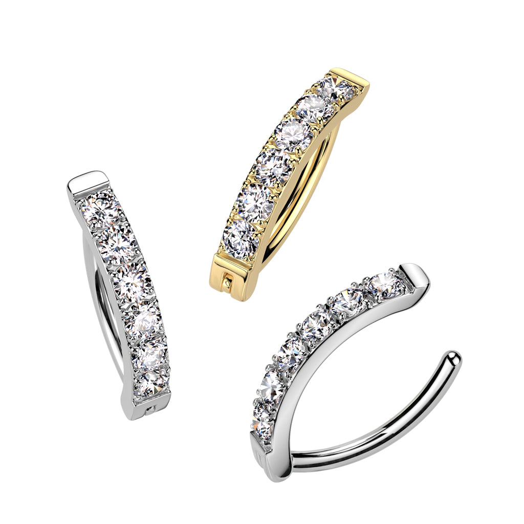 TITANIUM GOLD ULTRA CRYSTAL LINED BELLY CLICKER HOOP BARBELL - 10MM