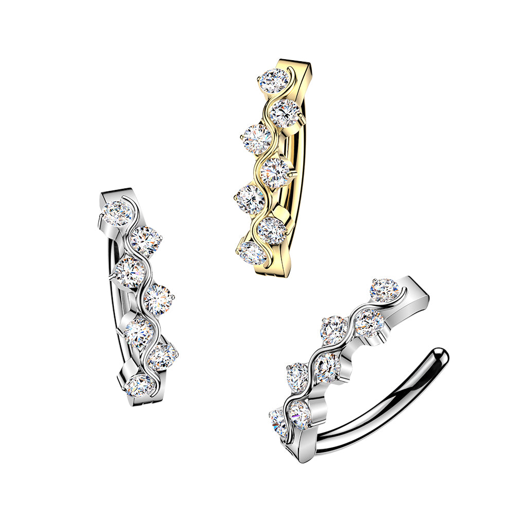 TITANIUM GOLD CRYSTAL WAVE BELLY CLICKER HOOP- 10MM - 14 GAUGE