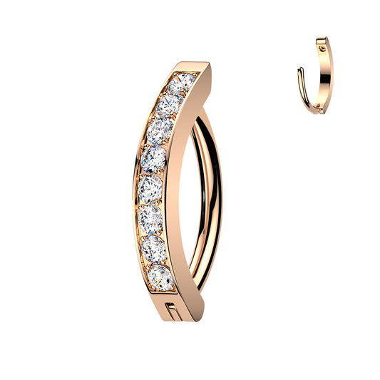 TITANIUM ROSE GOLD  WITH CLEAR CRYSTALS CRYSTAL LINED CLICKER BELLY HOOP BARBELL - 11MM