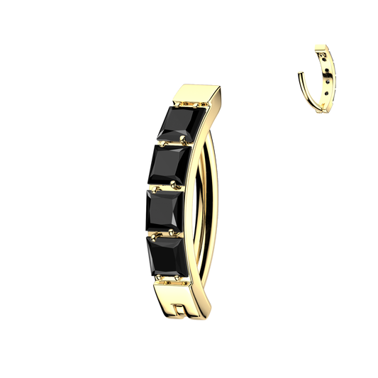 TITANIUM GOLD & BLACK CRYSTAL BELLY CLICKER HOOP - 14 GAUGE - 10MM