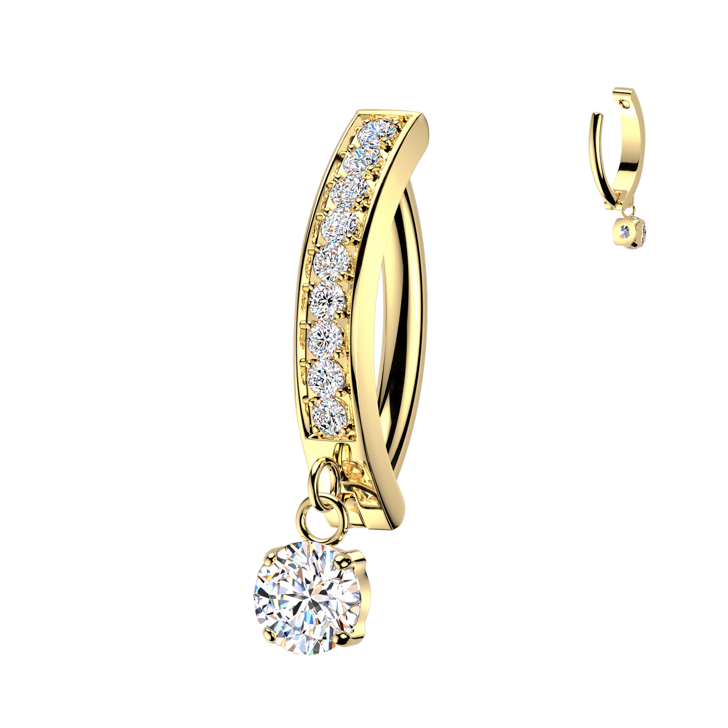 TITANIUM GOLD CRYSTAL CHARM DANGLY BELLY CLICKER HOOP - 14 GAUGE - 10MM