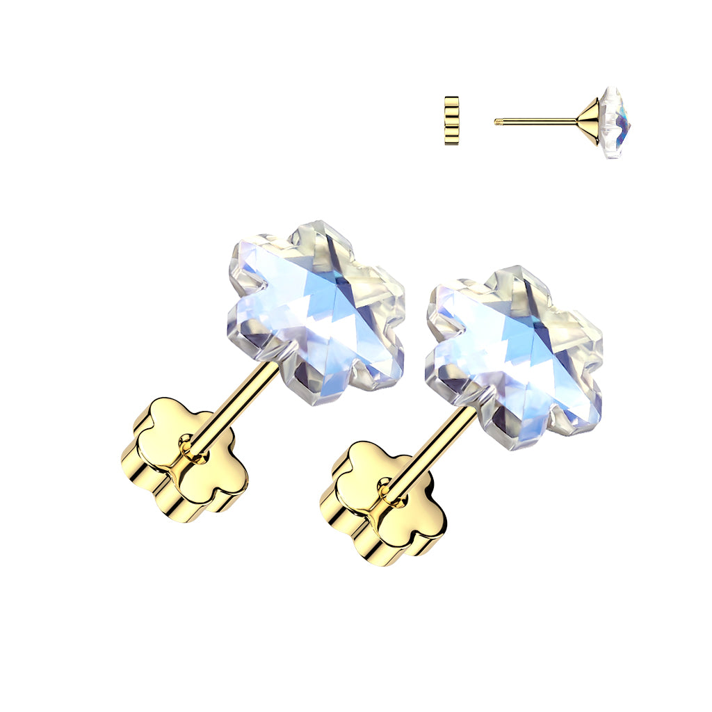 AURORA CRYTAL FLOWER FLAT BACK EARRING STUDS - 20 GAUGE - 8MM