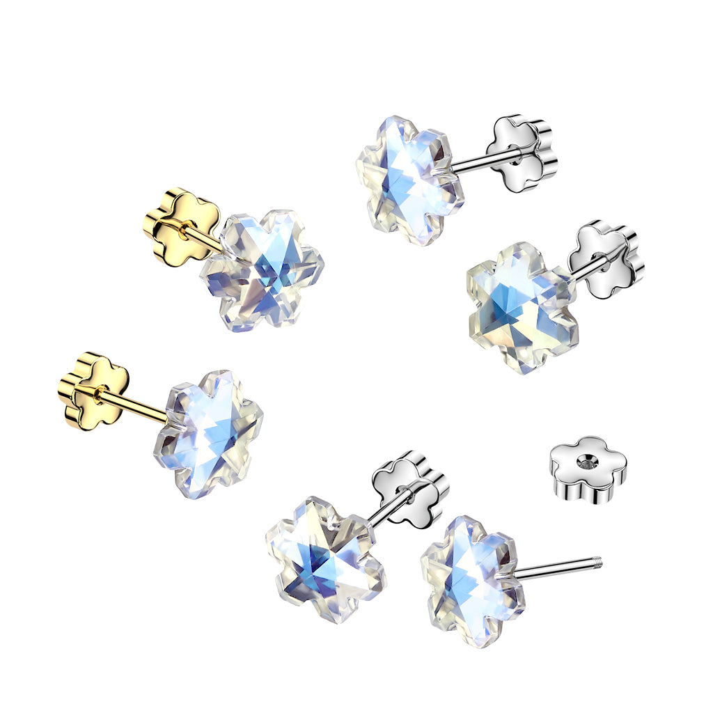 AURORA CRYTAL FLOWER FLAT BACK EARRING STUDS - 20 GAUGE - 8MM