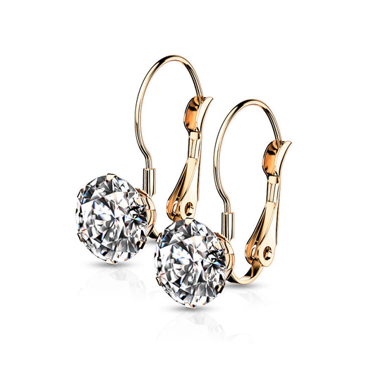 ROSE GOLD LARGE SPARKLY CRYSTAL DROP HOOPS - 20 GAUGE