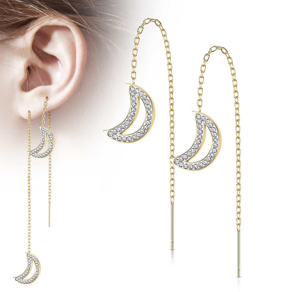 GOLD CRYSTAL CHARM THREADER DANGLY PULL THROUGH EARRINGS - 20 GAUGE