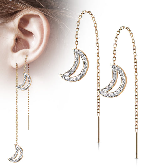 ROSE GOLD CRYSTAL CHARM THREADER DANGLY PULL THROUGH EARRINGS - 20 GAUGE
