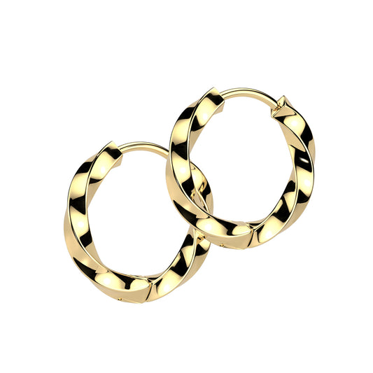 GOLD TWISTED 10MM HUGGIE HOOPS - 18 GAUGE