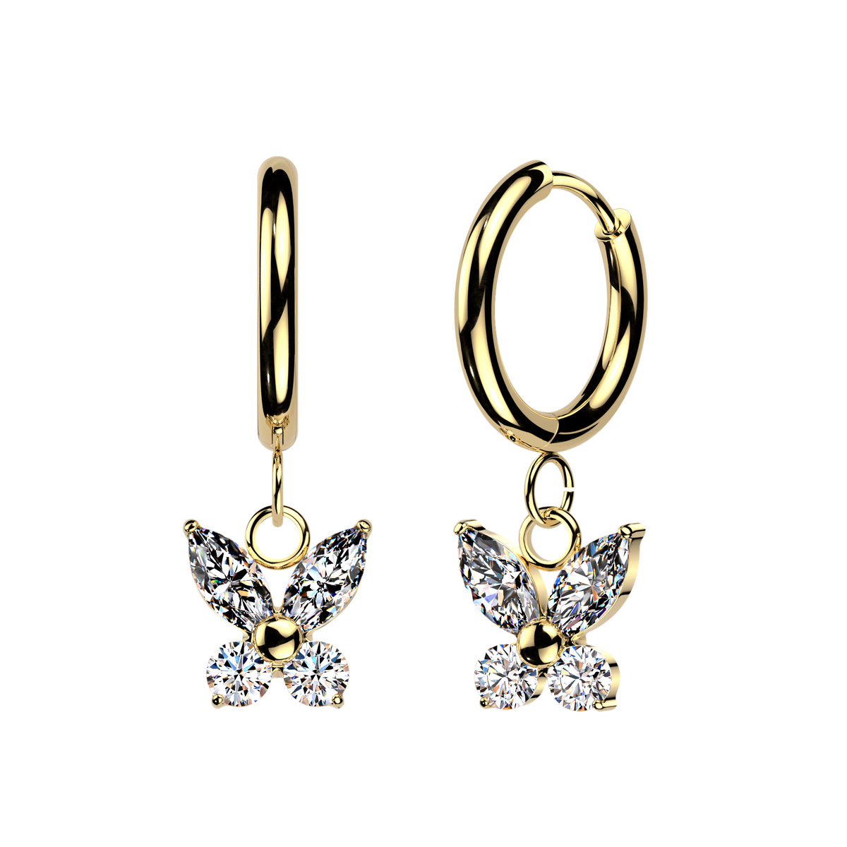 GOLD CRYSTAL BUTTERFLY HUGGIE HOOP EARRINGS