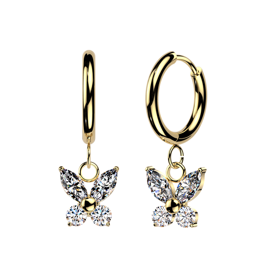 GOLD CRYSTAL BUTTERFLY HUGGIE HOOP EARRINGS