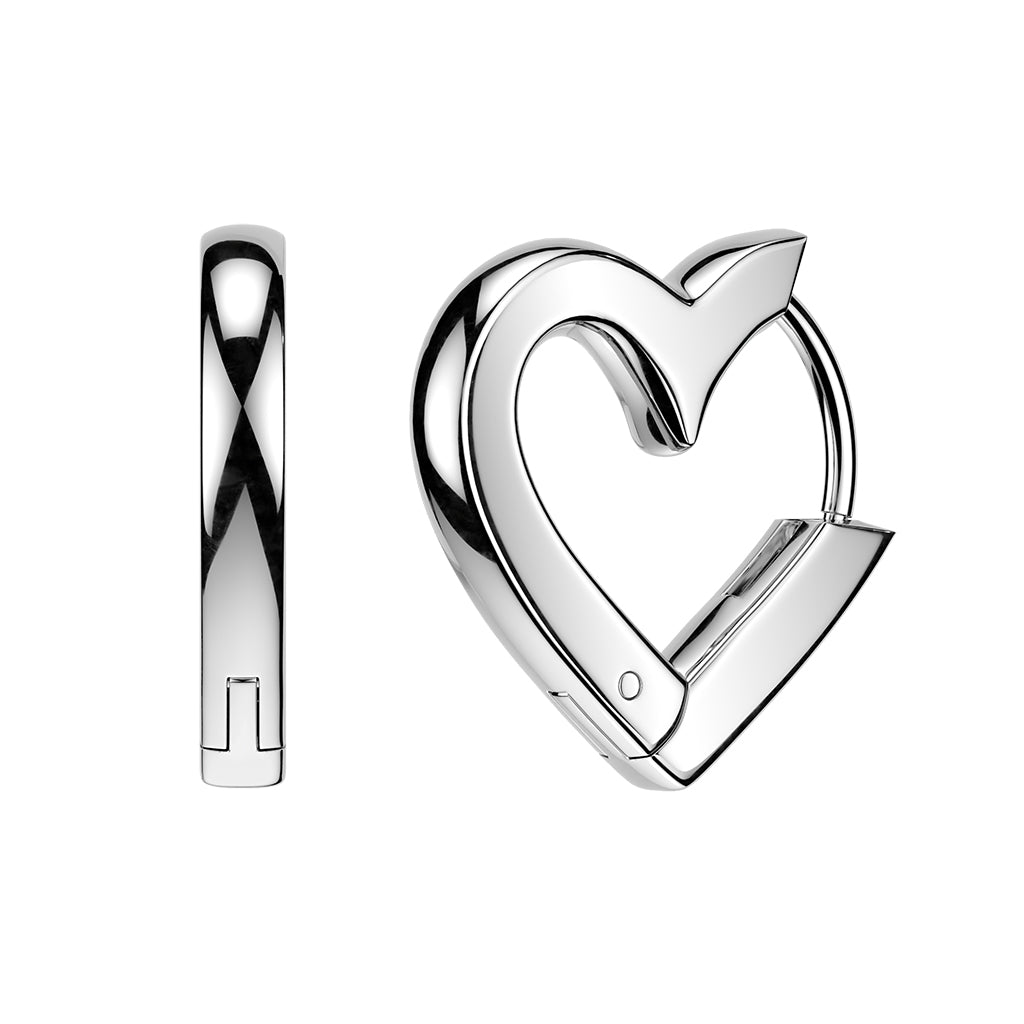SILVER LOVE HEART SHAPED HOOP EARRINGS