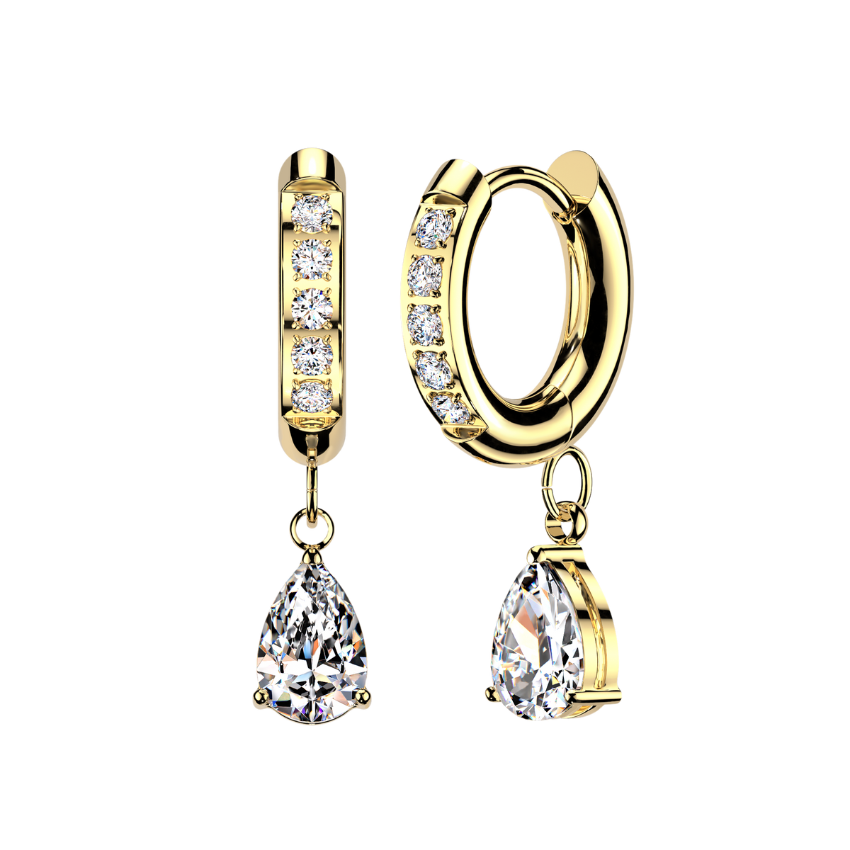 GOLD CRYSTAL LINED CHARM HOOP EARRINGS