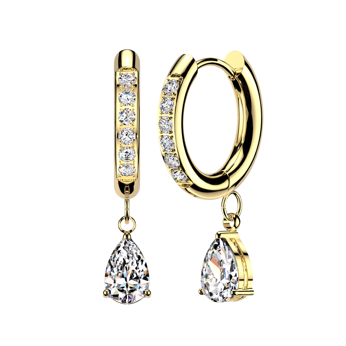 GOLD CRYSTAL LINED CHARM HOOP EARRINGS