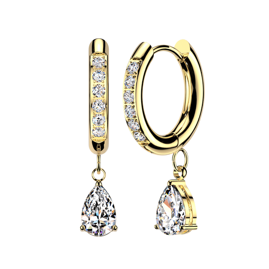 GOLD CRYSTAL LINED CHARM HOOP EARRINGS
