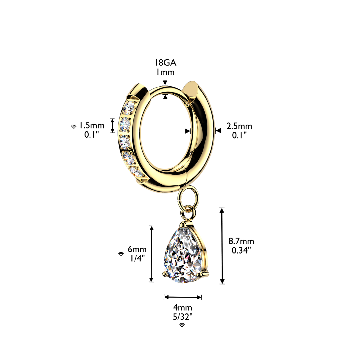 GOLD CRYSTAL LINED CHARM HOOP EARRINGS