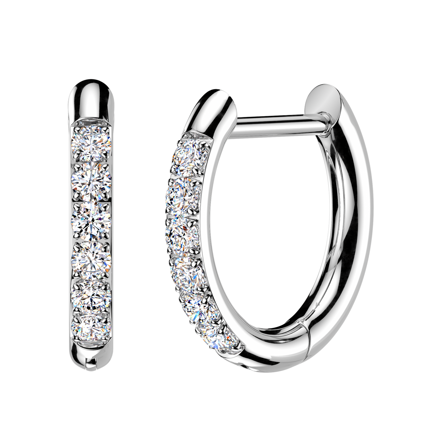 SILVER DAINTY CRYSTAL LINED STRAIGHT BAR HUGGIE HOOPS - 8MM