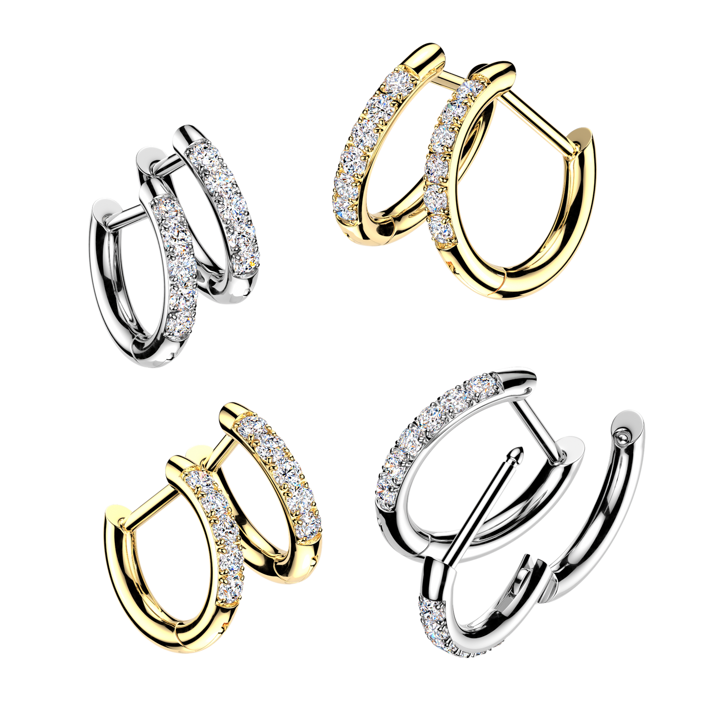GOLD DAINTY CRYSTAL LINED STRAIGHT BAR HUGGIE HOOPS - 8MM