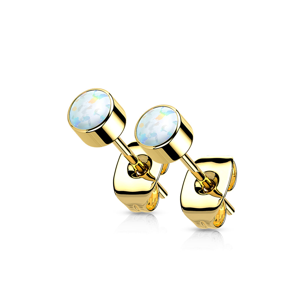 TITANIUM GOLD OPAL STUD EARRINGS