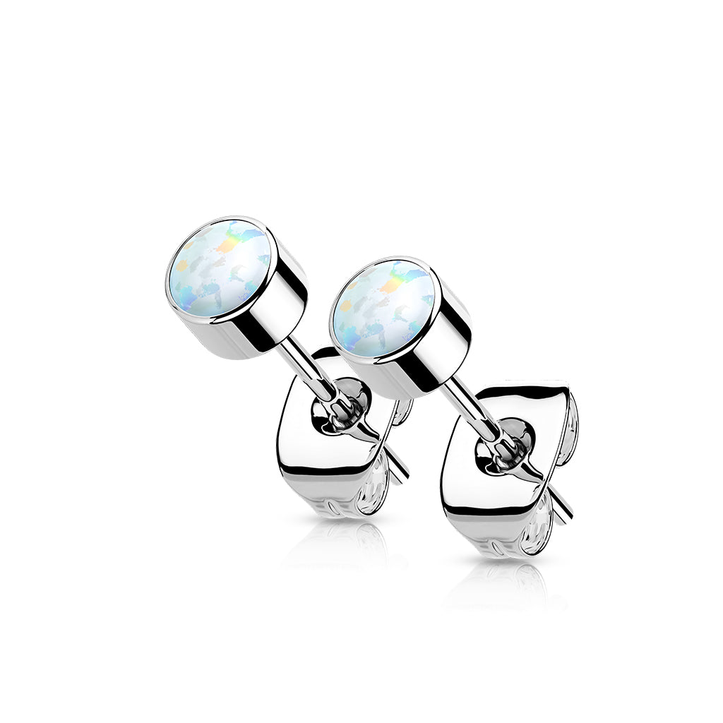 TITANIUM SILVER OPAL STUD EARRINGS