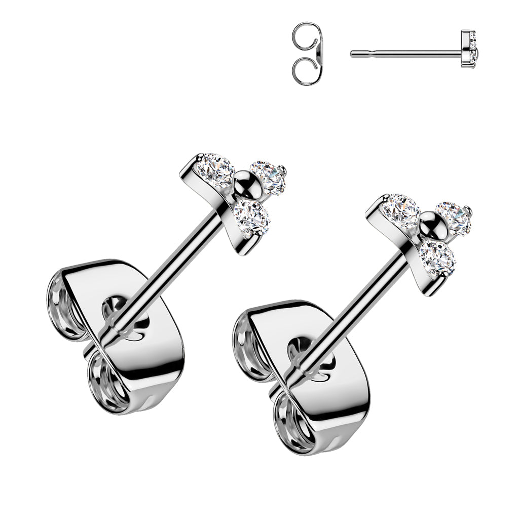 TITANIUM DAINTY TRIPLE CRYSTAL STUD EARRINGS
