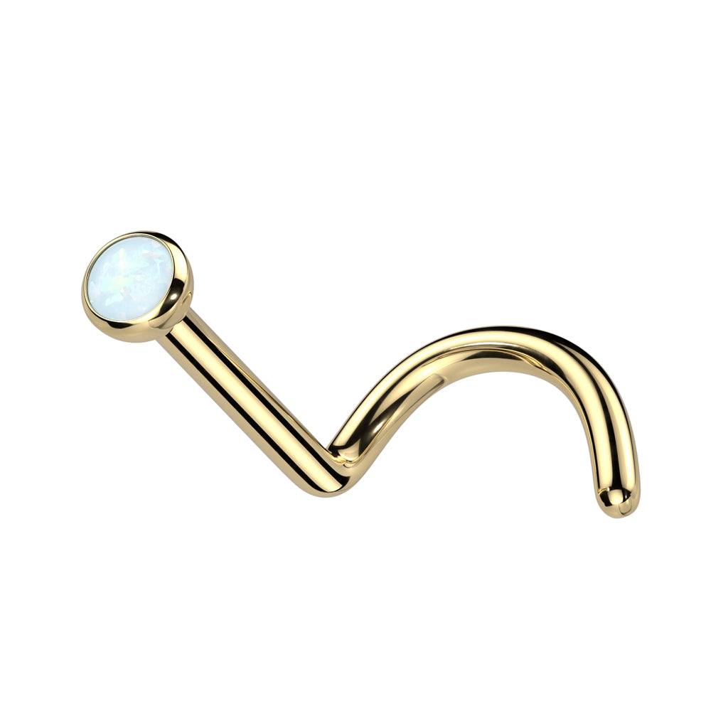 TITANIUM GOLD OPAL DAINTY CORKSCREW NOSE STUD - 20 GAUGE - 6MM
