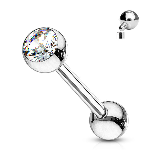 TITANIUM 12MM CRYSTAL TOP TONGUE BAR - 14 GAUGE - 12MM