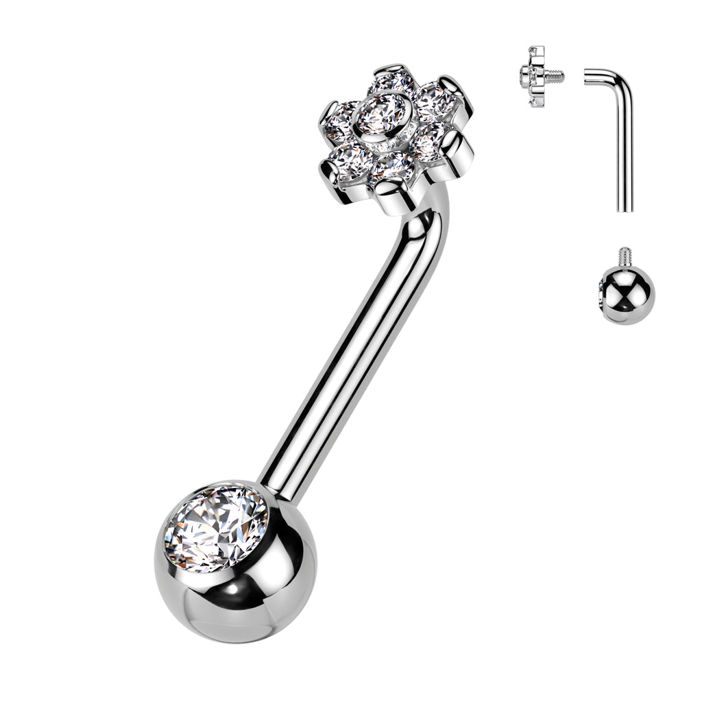 TITANIUM CRYSTAL FLOWER CHRISTINA BARBELL - 14 GAUGE - 10MM