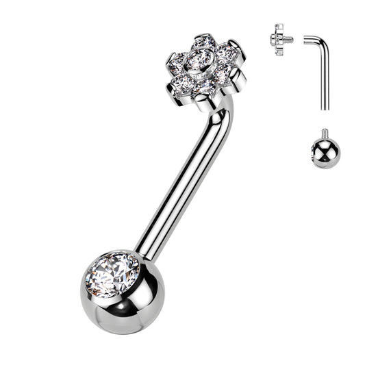 TITANIUM CRYSTAL FLOWER CHRISTINA BARBELL - 14 GAUGE - 10MM