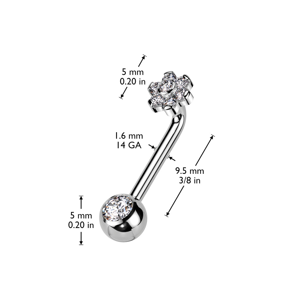 TITANIUM CRYSTAL FLOWER CHRISTINA BARBELL - 14 GAUGE - 10MM