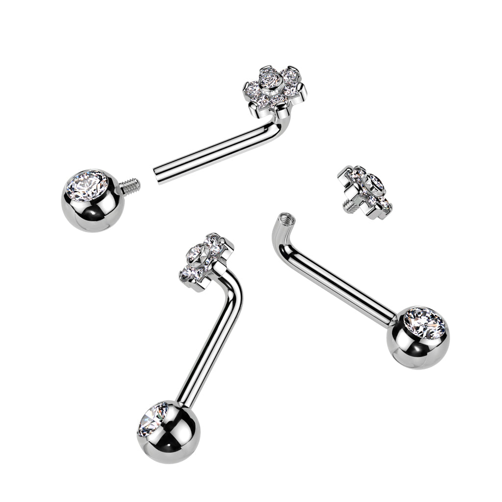 TITANIUM CRYSTAL FLOWER CHRISTINA BARBELL - 14 GAUGE - 10MM