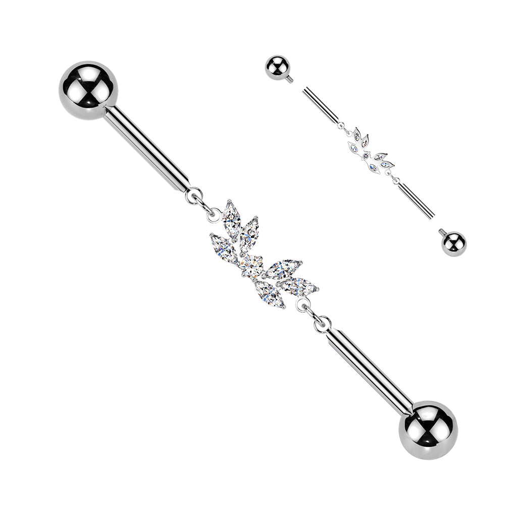 TITANIUM CRYSTAL MARQUISE TEARDROP INDUSTRIAL BARBELL - 38MM