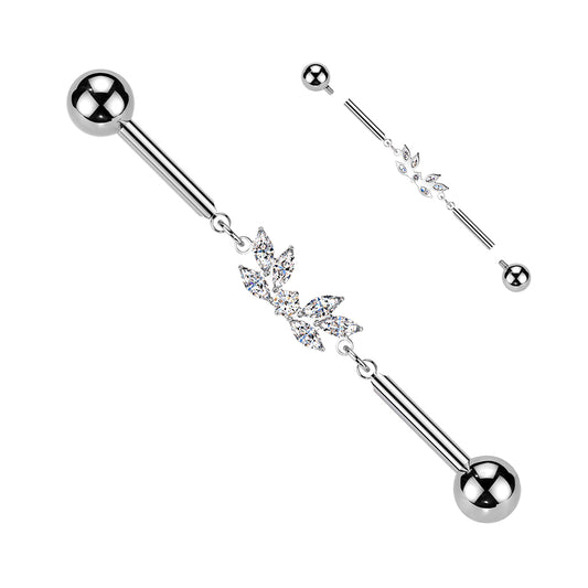 TITANIUM CRYSTAL MARQUISE TEARDROP INDUSTRIAL BARBELL - 38MM