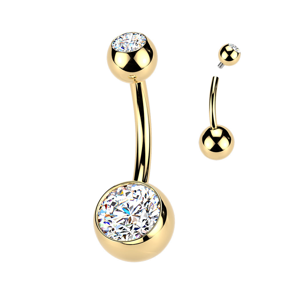 TITANIUM 24K GOLD PVD ULTRA CRYSTAL BELLY BAR - 14 GAUGE - 10MM