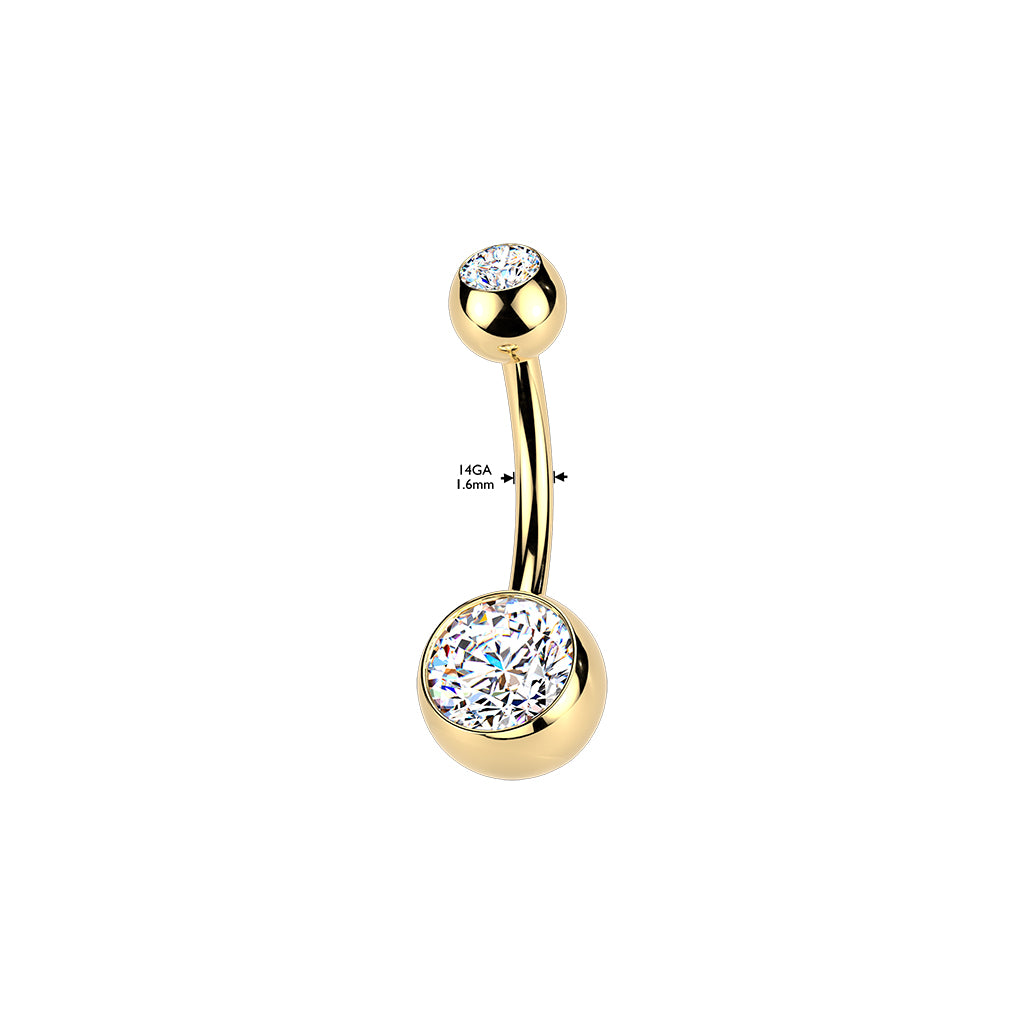 TITANIUM 24K GOLD PVD ULTRA CRYSTAL BELLY BAR - 14 GAUGE - 10MM