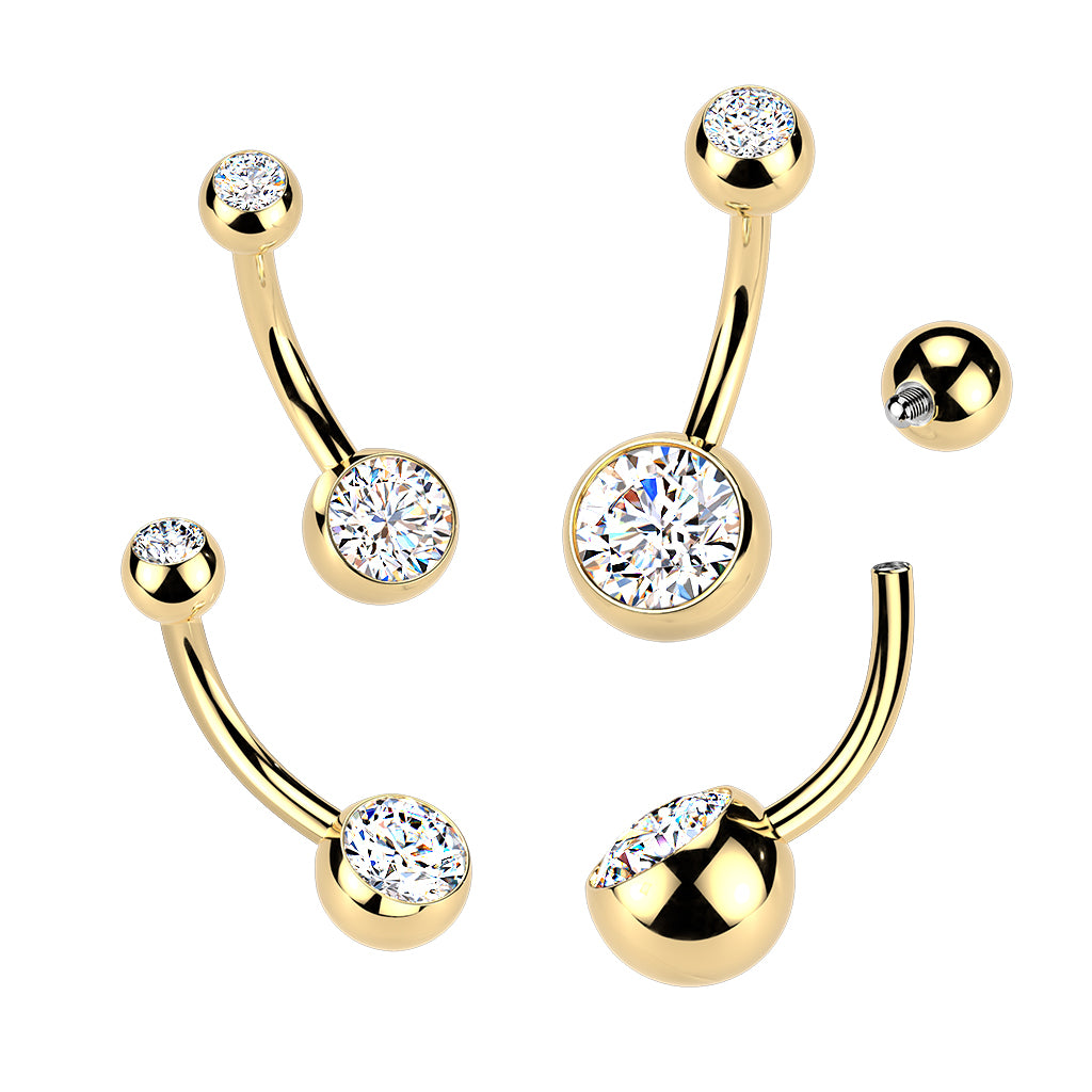 TITANIUM 24K GOLD PVD ULTRA CRYSTAL BELLY BAR - 14 GAUGE - 10MM