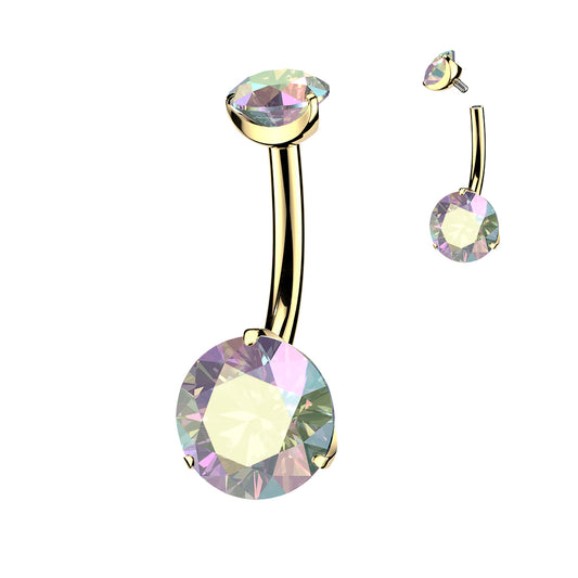 TITANIUM GOLD AURORA DOUBLE CRYSTAL BELLY BAR