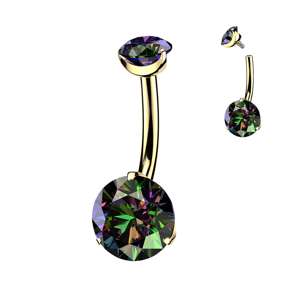 TITANIUM GOLD VITRAIL RAINBOW DOUBLE CRYSTAL BELLY BAR