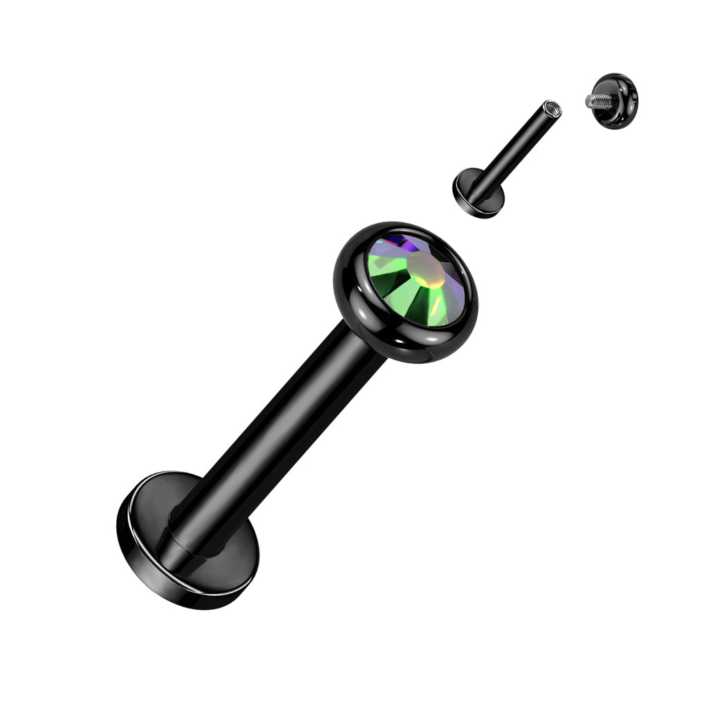 TITANIUM DAINTY BLACK VITRAIL RAINBOW CRYSTAL FLAT BACK LABRET