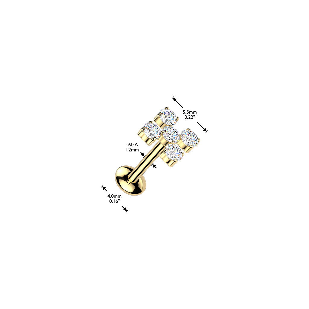 TITANIUM CRYSTAL CLOVER LABRET - 16 GAUGE - 6MM