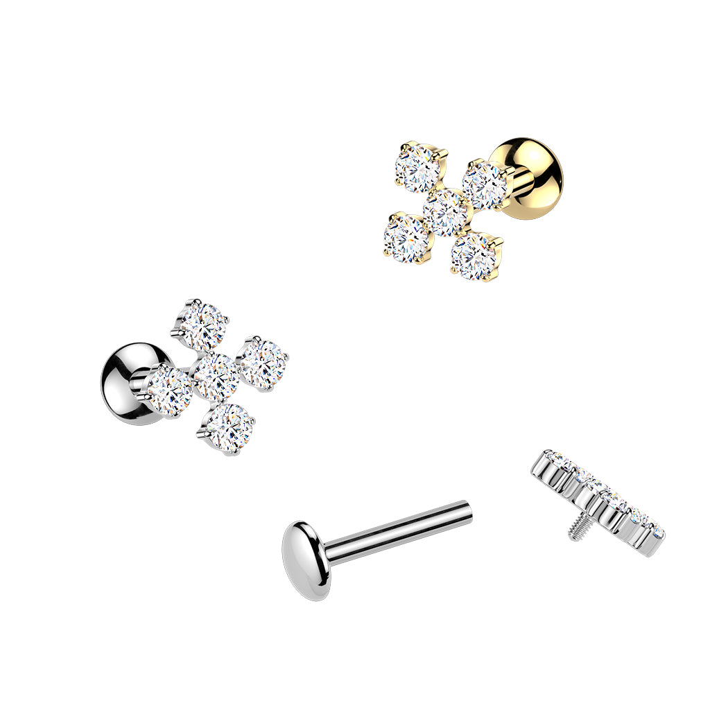 TITANIUM CRYSTAL CLOVER LABRET - 16 GAUGE - 6MM
