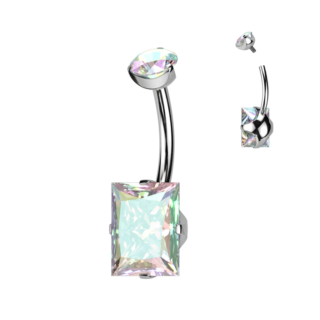 TITANIUM DOUBLE AURORA CRYSTAL BELLY BAR - 14 GAUGE - 10MM