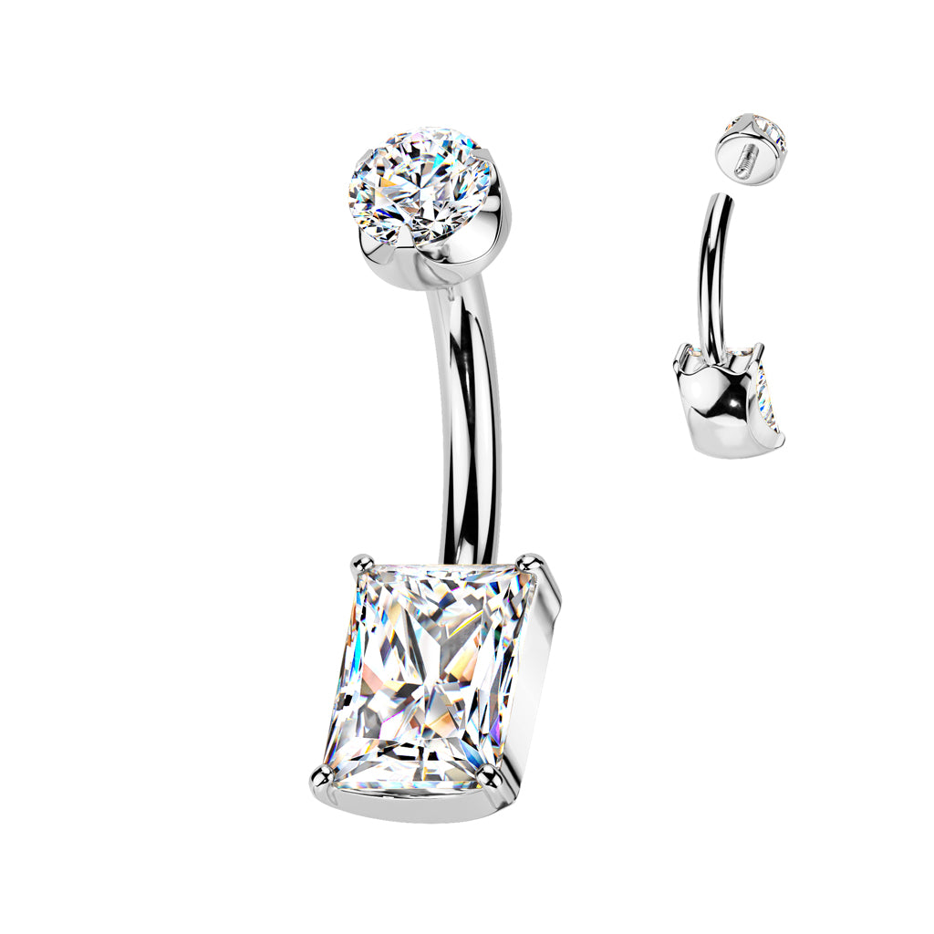TITANIUM DOUBLE CRYSTAL BELLY BAR - 14 GAUGE - 10MM