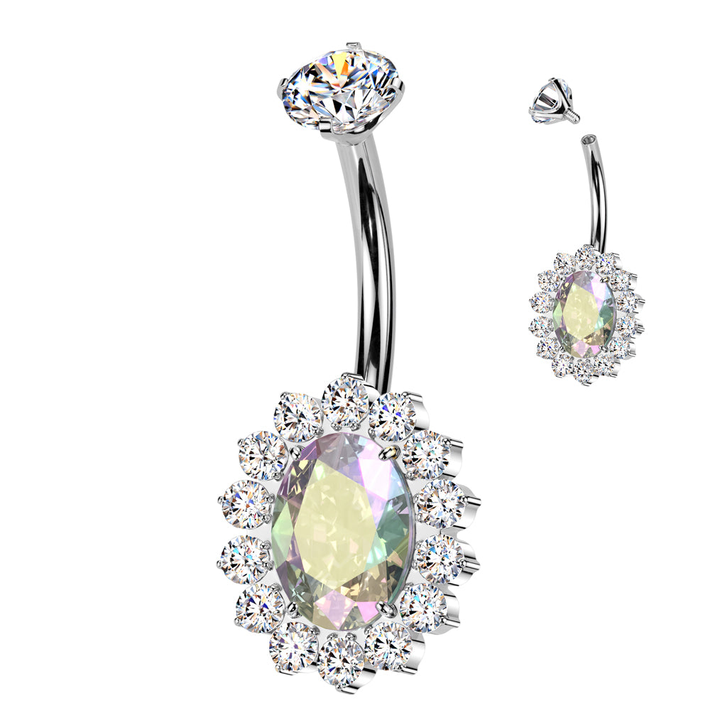 TITANIUM LUX EDITION AURORA & CUBIC ZIRCONIA BELLY BAR - 14 GAUGE - 10MM