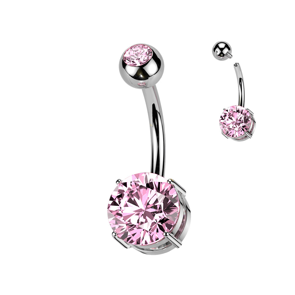 TITANIUM DOUBLE PINK CRYSTAL BELLY BAR - 14 GAUGE - 10MM