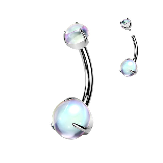 TITANIUM DOUBLE MOONSTONE BELLY BAR - 14 GAUGE - 10MM