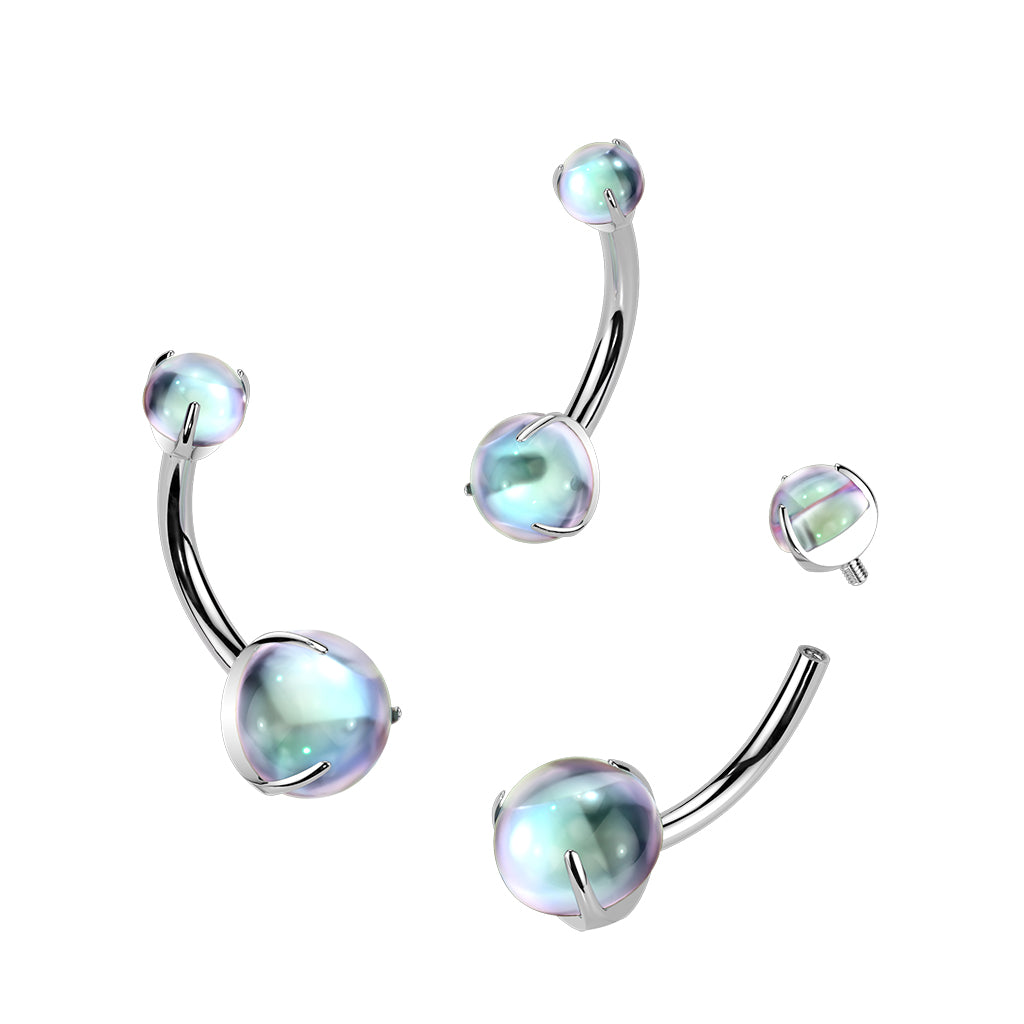 TITANIUM DOUBLE MOONSTONE BELLY BAR - 14 GAUGE - 10MM