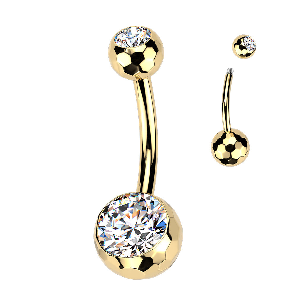 TITANIUM GOLD HONEYCOMB DISCO BALL CRYSTAL BELLY BAR - 14 GAUGE - 10MM