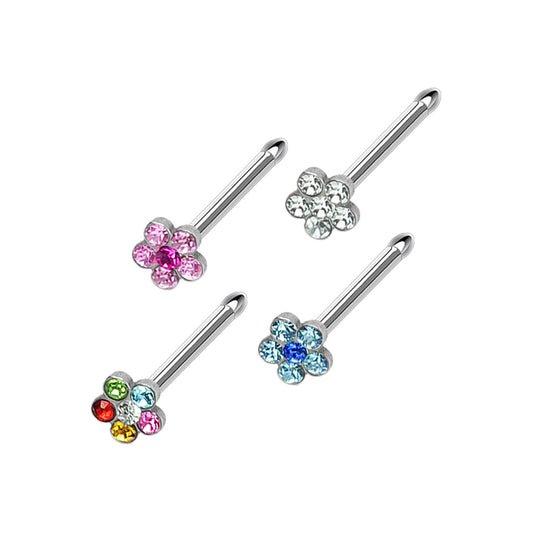 MULTI PACK OF 4 OF DAINTY CRYSTAL STRAIGHT BAR NOSE STUDS - 20 GAUGE - 6MM