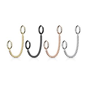 DOUBLE 8MM HUGGIE HOOP CHAIN LINKED CONNECTOR EARRING