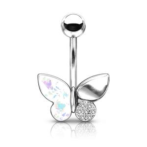 OPAL GLITTER BUTTERFLY BELLY BAR - 10MM